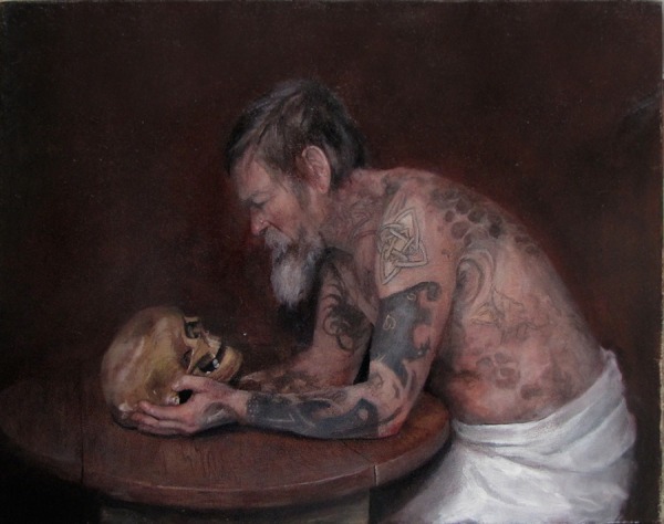 ”Katharsis”, oljemålning. Den tatuerade mannen återkommer i flera av Markus målningar.