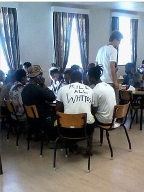 This picture was taken at the University of Cape Town in early February, and uploaded on social media. In this particular case, the culprit was identified as a man "not currently enrolled as a UCT student, although he had been involved in Rhodes Must Fall activities on campus". Rhodes Must Fall is a leftist movement to "decolonize" institutions in South Africa, most notably supported by the Black socialist party EFF. After the UCT caved in to its demands to remove a statue of Cecil Rhodes on April 9, 2015, supporters have vandalized several statues of White historical figures on campuses across South Africa, on several occasions using the slogan "One settler, one bullet," and sometimes engaging in violence against White students and the police.