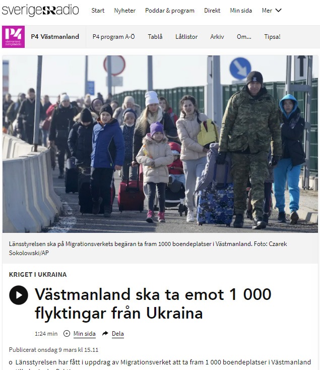 Principen om mottagande i grannländerna bör även gälla flyktingar från Ukraina, anser AfS. Skärmavbild: Sveriges Radio P4