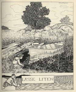 Lasse Liten tonsattes av Sibelius. Illustration av Albert Engström ur boken Läsning för barn, 1903. Foto: Wikipedia